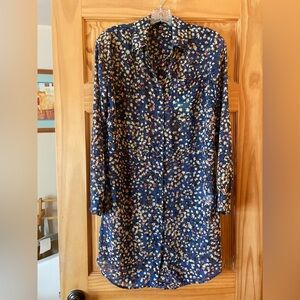 Jessica Simpson Navy Floral Sheer Long Sleeve Shirt Dress
